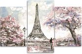 Trend24 - Canvas Schilderij - Eiffeltoren Retro - Drieluik - Steden - 60x40x2 cm - Roze