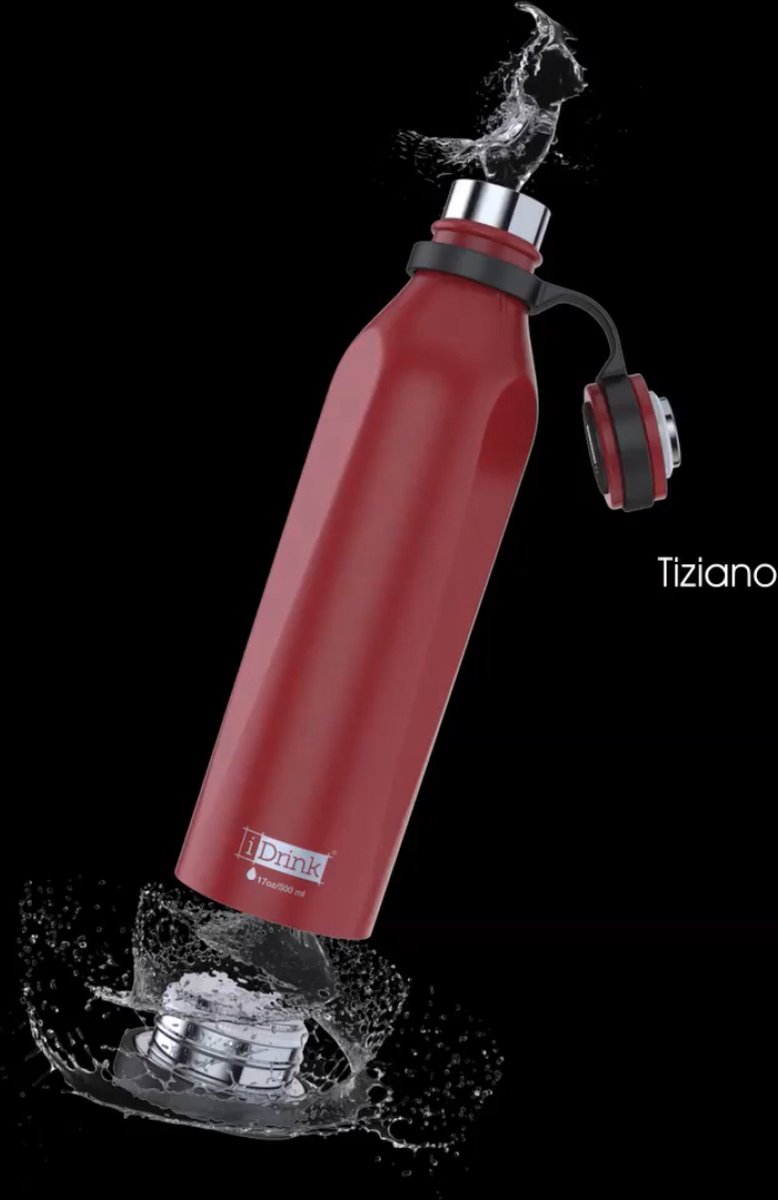 i-Drink- B-Evo - Scarlatto Tiziano - rood - thermofles 500 ml - roestvrij staal - houdt warme dranken tot 12 uur warm en koude dranken tot 20 uur fris - verwijderbare bodem ideaal om binnenin schoon te maken