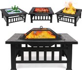 Dakta® Vuurtafel met BBQ Grill | met Vonk beschermnet | voor Buiten | Zwart | Vuur container | Vuurschaal | Buitenhaard | Haardtafel