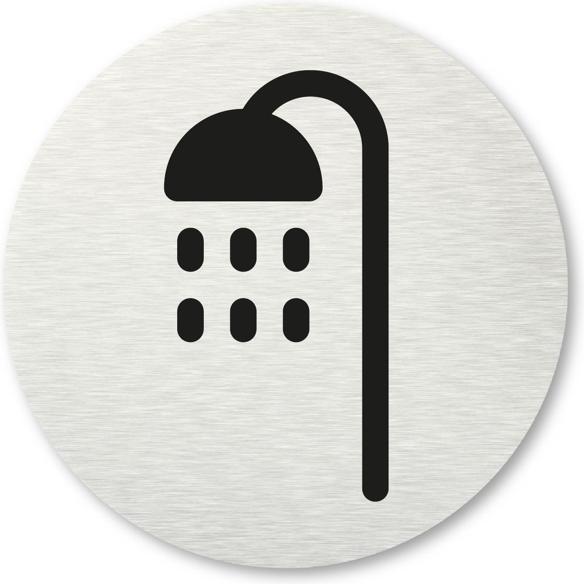Pictogram Douche - aluminum rvs look - deurbordje - 8,5 x 8,5 cm - zelfklevend - rond