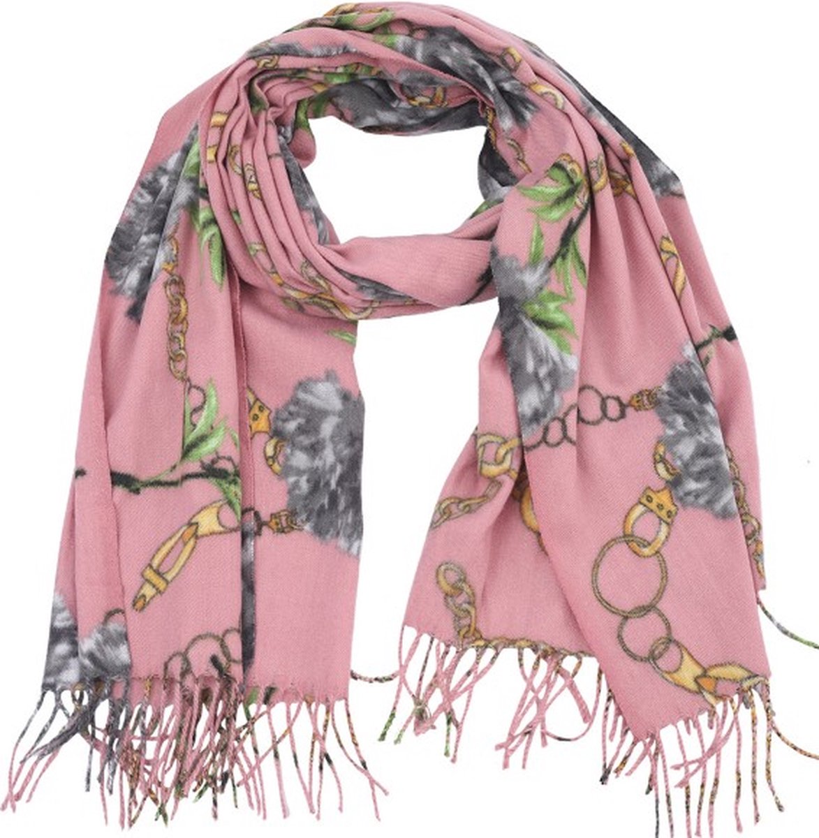 UT Style® - Warme Damessjaal bloemen en kettingen - 180x70 cm - Roze - Pink