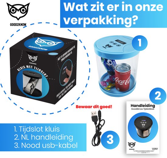 Good2know Telefoon Kluis met Tijdslot - Stoppen met Roken - Timer – Kluis - Opbergdoos - Kitchen Safe - Blauw – meer Focus & Zelfdiscipline