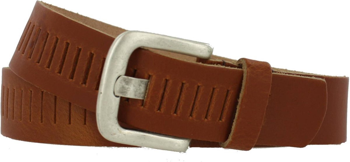 Casual Leren Riem Sleufriem | Dames & Heren | 4cm breed | Riemmaat: 115cm (totale lengte: 130cm) | 100% echt leer | Kleur: cognac | Nikkelvrije gesp