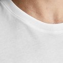 Close-up van de halslijn van een wit T-shirt.