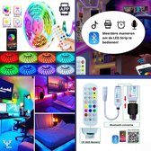 LED Strip Verlichting - 15 Meter Pack (1 x 15m op één rol) - Multi Color - RGB - Zelfklevend - Bluetooth - incl. App en Afstandsbediening – met Dimfunctie - voor Binnen - Slaapkamer - Woonkam