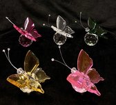 Kristal glas vlinder per 5 stuks 5 verschillende kleuren (rood paars roze blauw geel  8x7x7cm uitdeelcadeaus  geluksbrenger