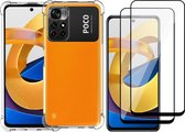 Xiaomi Poco M4 Pro Hoesje - Transparant Backcover Shockproof Case + 2x Glas Full Screen Screenprotector