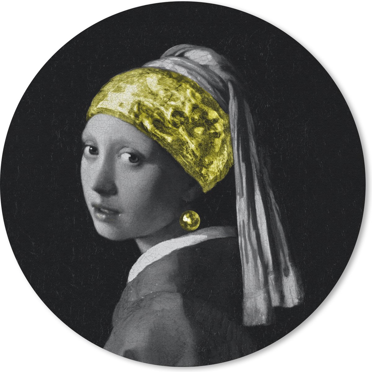Muismat rond 30x30 cm - Mousepad Meisje met de parel - Schilderij - Goud - Ronde muismatten