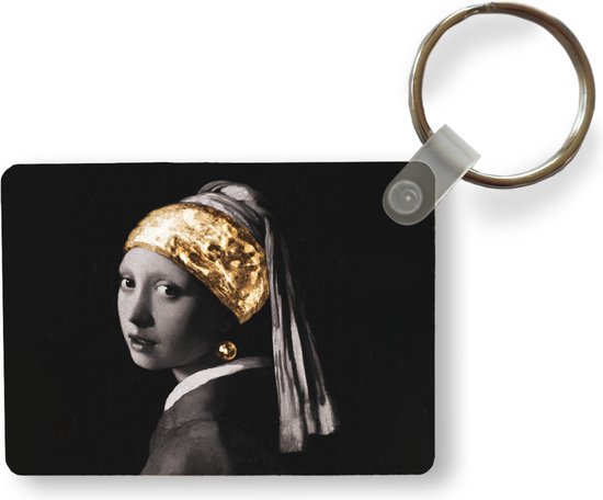 Sleutelhanger - Meisje met de parel - Vermeer - Zwart - Wit - Goud - Uitdeelcadeautjes - Plastic