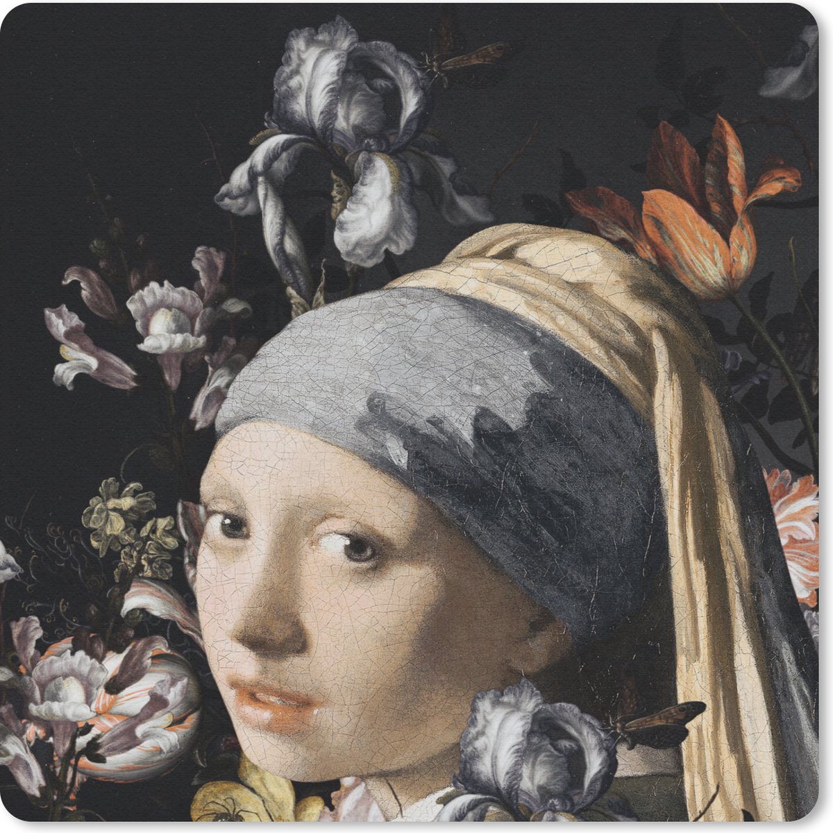 Muismat 20x20 cm - Mousepad Schilderij - Bloemen - Vermeer - Muismatten