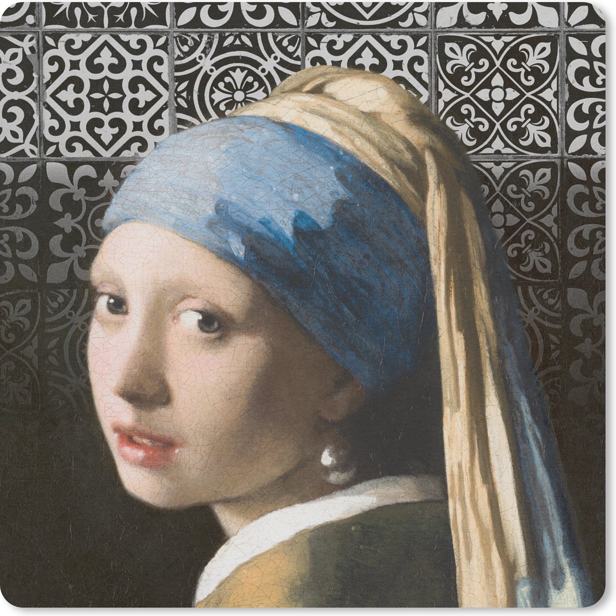 Muismat 30x30 cm - Mousepad Vermeer - Meisje met de parel - Tegels - Muismatten