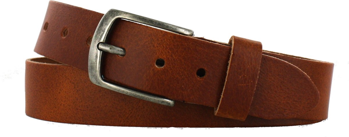 Leren Heren/Dames Riem | 4cm breed | Riemmaat: 105cm (totale lengte: 120cm) | 100% echt leer | Kleur: cognac | Nikkelvrije gesp