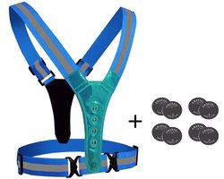 Reflecterend Hardloopvest (+8 reserve batterijen) - Sport led vest - Hardloopvest met verlichting - One-Size - Blauw - Veiligheidsvest - Verstelbaar - Hardlopen, joggen, wandelen, fietsen, schaatsen - Zichtbaar in het Donker - Flipmo