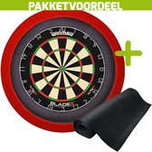 Winmau Blade 6 + Rubberen Dartmat 90*300 + Dartbordverlichting Basic (Rood)