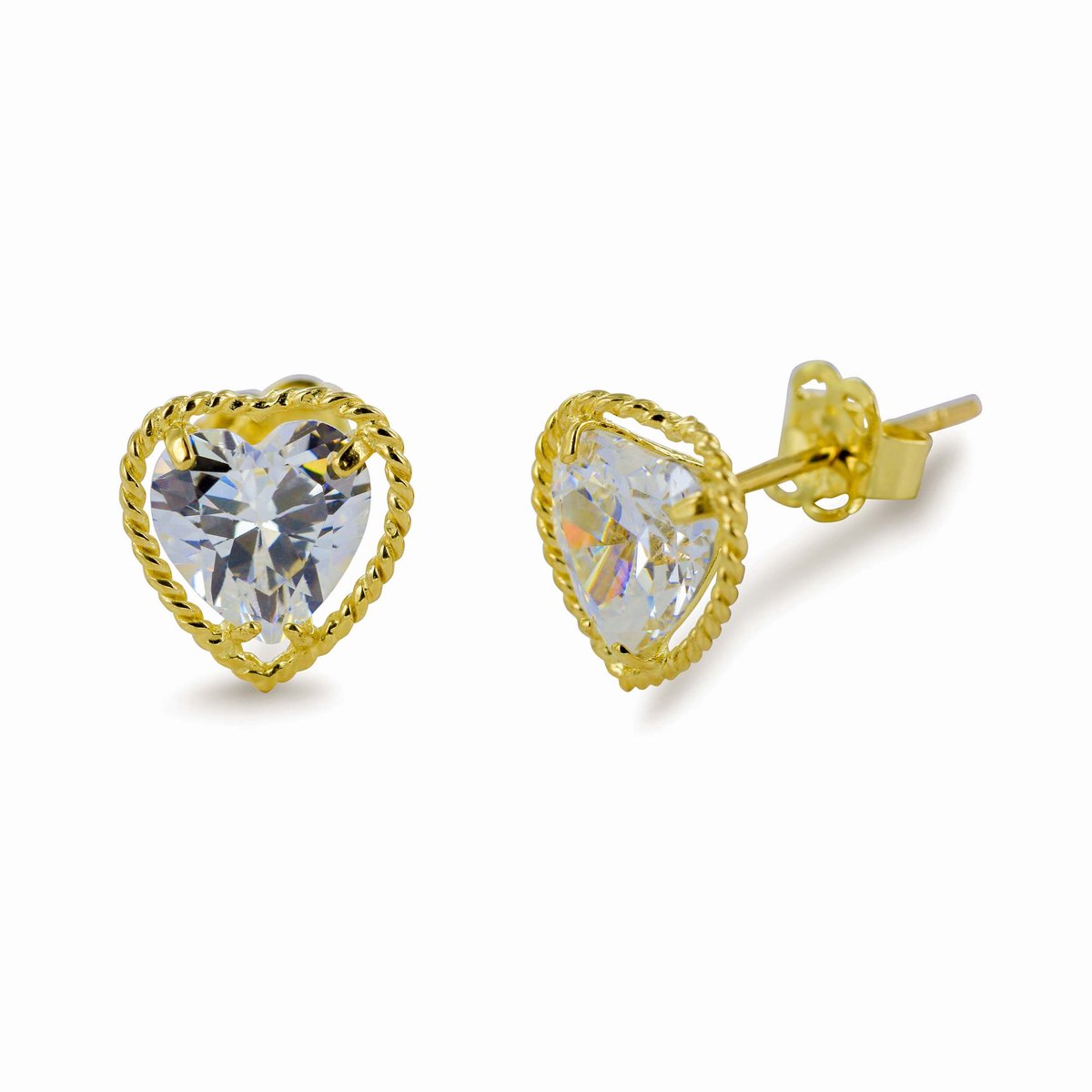 New Bling 9NBSAM-G210360 Gouden Oorknopjes - Dames - Hartjes - Zirkonia - 8,2 x 7,95 mm - 14 Karaat - Goud