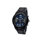 Woed | Mauritius - Houten horloge heren - 48 mm - Quertz - Premium - Zebrahout - Ebomy - Blauw