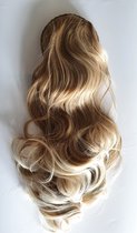 Clip in Haarband met haar haarstuk lang slag donker goud blond met wit blond mix
