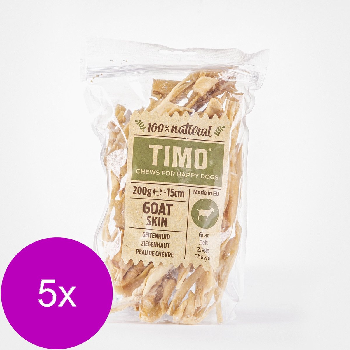 Timo Geitenhuid - Hondensnacks - 5 x Geit 15 cm 200 g