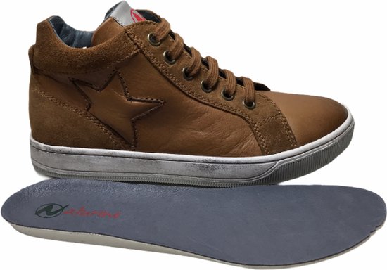 Naturino veter rits ster lederen hoge sneakers Clay Star cognac mt 24