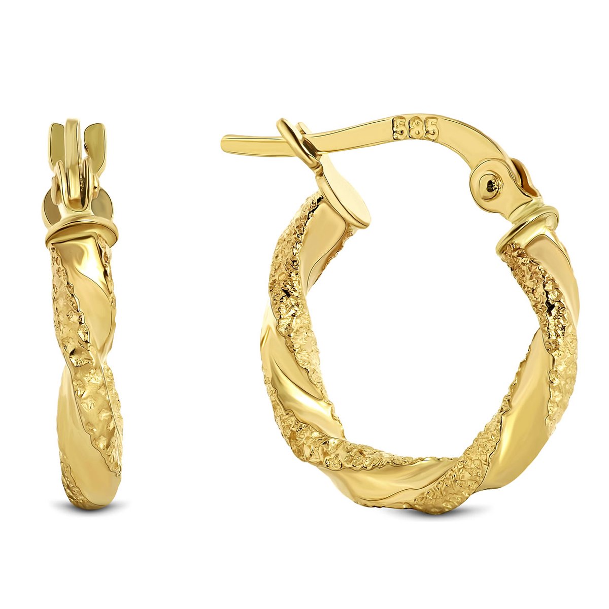 Juwelier Emo - Wokkel Oorbellen Gediamanteerd - Gouden Oorbellen 14 karaat - 17 MM