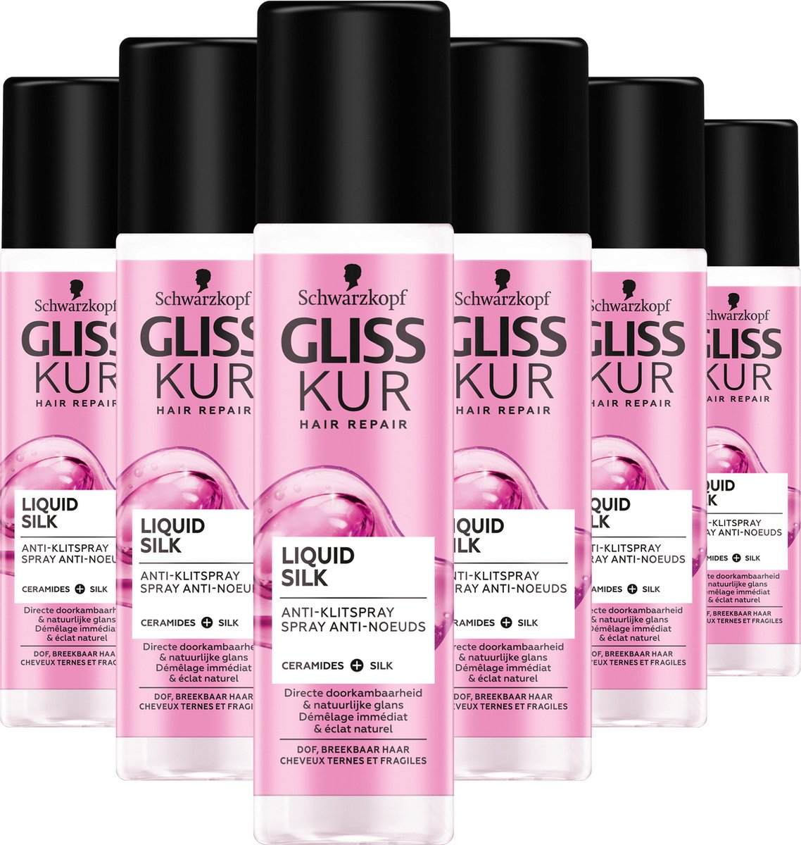 Gliss - Liquid Silk Gloss - Anti-klit Spray - Haarverzorging - Voordeelverpakking - 6x 200 ml