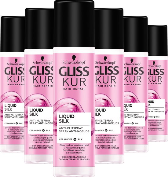 Gliss Kur Liquid Silk Gloss Anti-Klit Spray 6x 200 ml - Grootverpakking |  bol.com