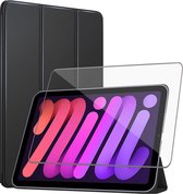 Hoes Zwart voor Apple iPad Mini 6 - Screenprotector Glas voor iPad Mini 6 - Mini 6 8.3 (2021) Trifold Book Case Screen Protector - Smart Cover Hoesje