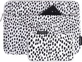 Laptop Sleeve 13.3 inch Zwart Wit Luipaard Panterprint Dots met voorvak + Accessoires Etui