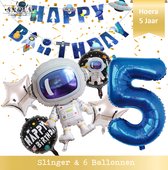 Super Ballon Set van 7 inclusief Slinger Nummer 5 - 5 Jaar - Ruimte - Space - Raket - Astronaut - Slinger - Ballonnen - Galaxy - Happy Birthday Slinger + Balonnen en cijfer 5 Ruimt