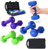 Dumbbell Set van 6 gietijzer- neopreen gewichten –fitness aerobics joggen revalidatie Halterset (2x1kg, 2x1.5kg, 2x2.5kg)