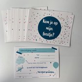 Uitnodiging kinderfeestje - blauwe stip - 10 stuks - invulkaart - jongen - meisje - confetti - Inkollors - verjaardag