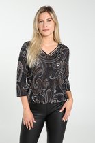 Cassis - Female - T-shirt met kasjmierprint  - Zwart