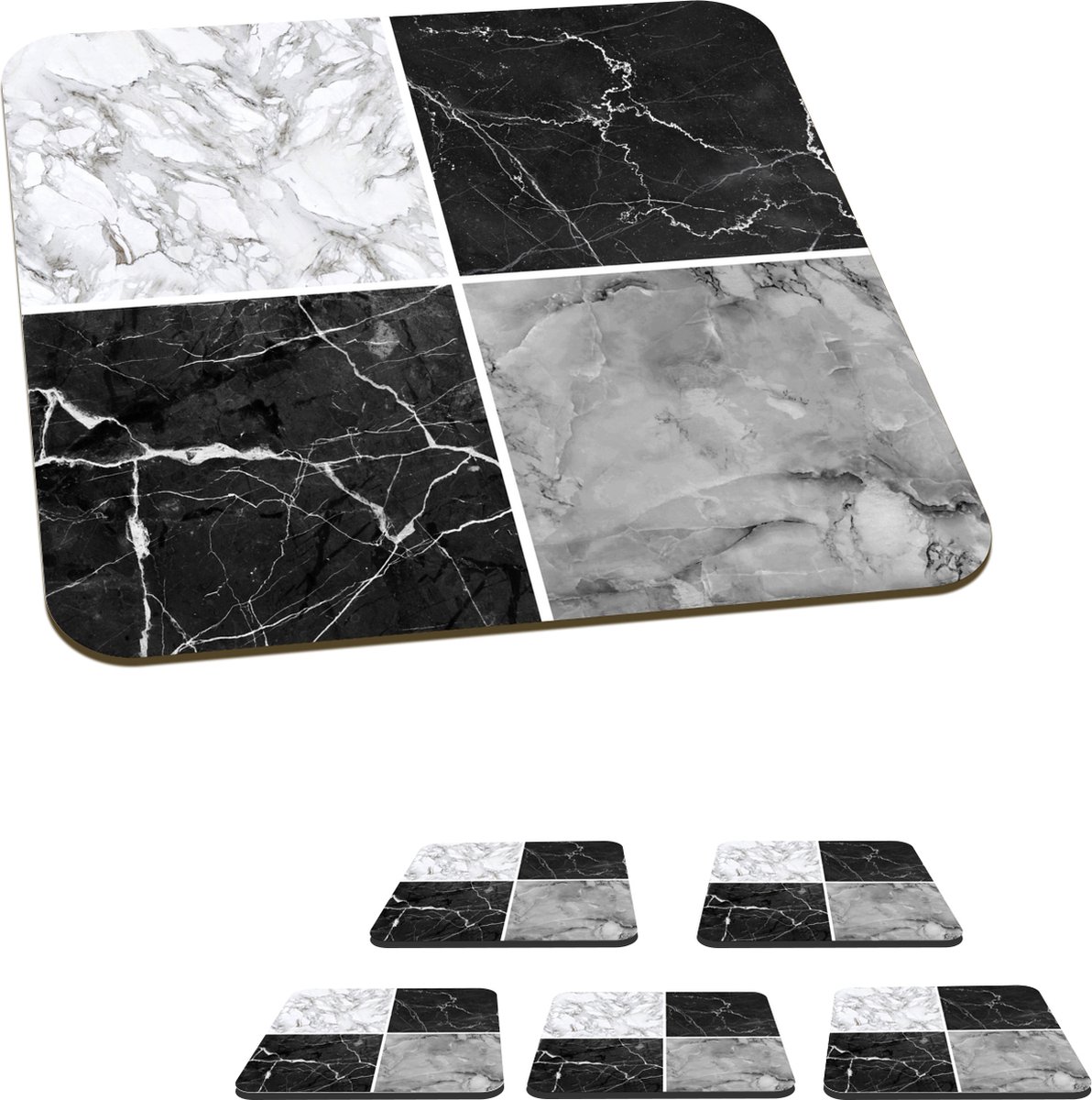 Onderzetters voor glazen - Marmer - Structuur - Abstract - 10x10 cm - Glasonderzetters - 6 stuks