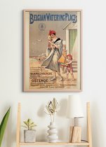 Poster In Houten Lijst - Vintage Reisposter België - 70x50 - Oostende - Badplaatsen - Belgian Watering Places