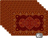 Placemat - Placemats kunststof - Perzisch Tapijt - Vloerkleed - Patronen - Bruin - 45x30 cm - 6 stuks - Hittebestendig - Anti-Slip - Onderlegger - Afneembaar