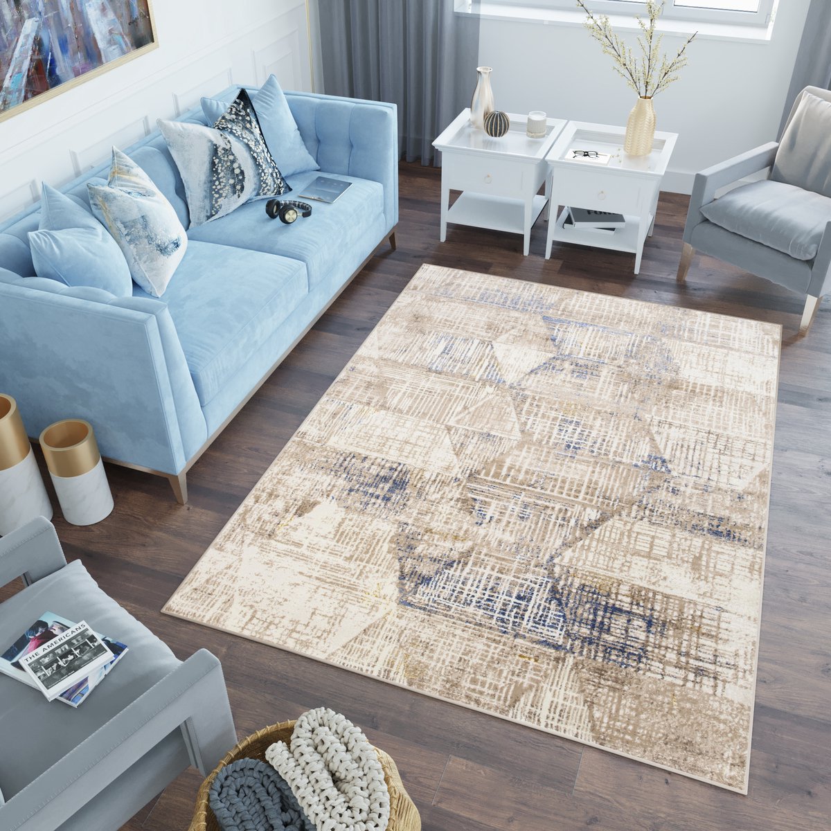 Tapiso Asthane Vloerkleed Beige Geometrisch Woonkamer Slaapkamer Tapijt Maat - 140x200