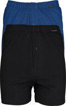 SCHIESSER Cotton Essentials boxershorts wijd (2-pack) - tricot - zwart en blauw fijn gestreept - Maat: XL