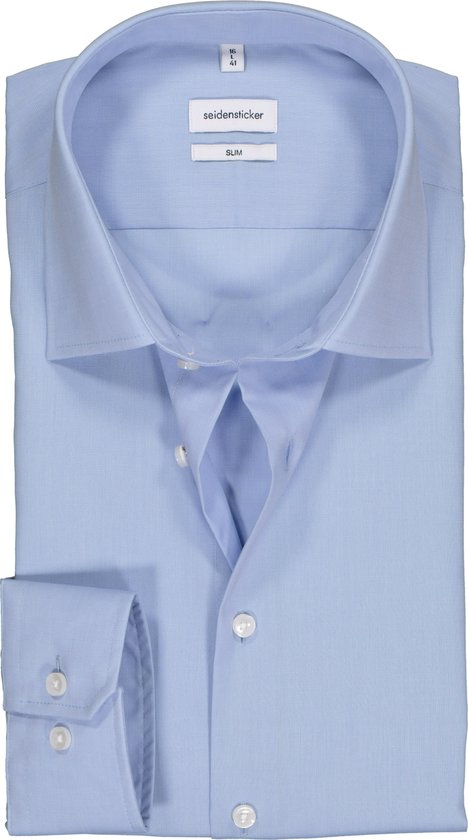 Seidensticker slim fit overhemd - lichtblauw fil a fil - Strijkvrij - Boordmaat: 38