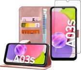 Samsung A03s - Bookcase Portemonnee Hoes Rose + Gehard Glas Screen Protector