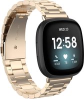 Stalen Smartwatch bandje - Geschikt voor  Fitbit Versa 3 stalen band - champagne goud - Maat: L - Strap-it Horlogeband / Polsband / Armband
