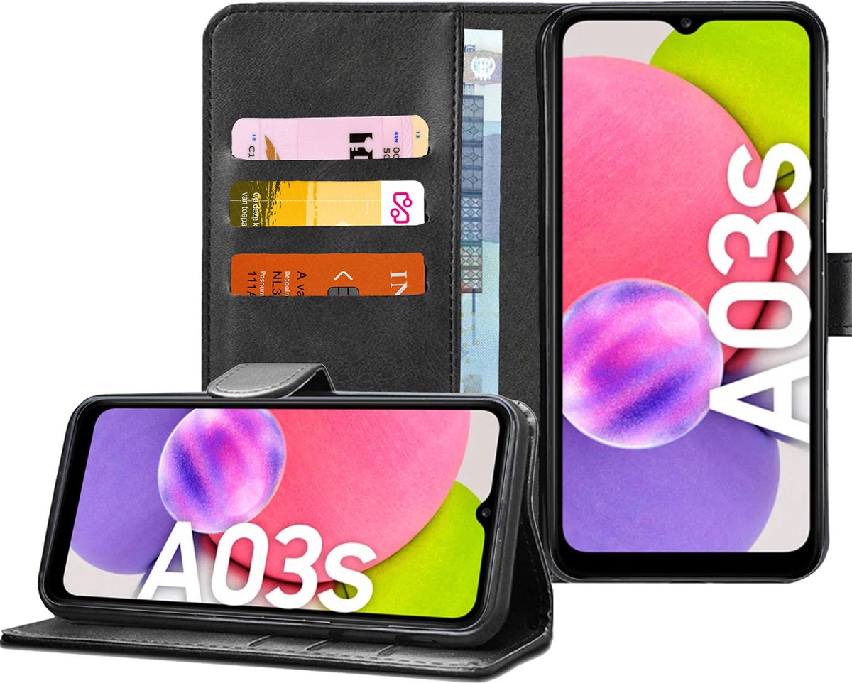 Hoesje geschikt voor Samsung Galaxy A03s - Bookcase Portemonnee Hoes Zwart