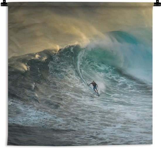 Wandkleed - Wanddoek - Surfer op grote golfen - 150x150 cm - Wandtapijt