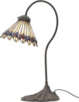 LumiLamp Tiffany Tafellamp Ø 20*51 cm E14/max 1*40W Bruin, Beige, Grijs Metaal, Glas Tiffany Bureaulamp Tiffany Lampen