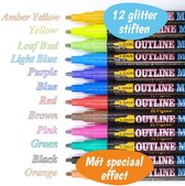 Glitterstiften - 12 Kleuren - Permanent Marker - Watervast - Metallic