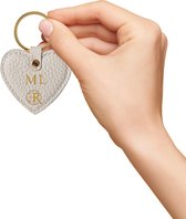 ENROUGE Key Holder Heart SILVER GREY | Luxe Sleutelhanger van Echt Leer | Gepersonaliseerd met Naam of Initialen | 100% Leder | Cadeautip Inclusief Geschenkverpakking
