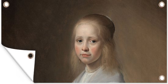 Décoration murale à l'extérieur d'une fille en bleu - Peinture de Johannes Cornelisz. Verspronck - 160x80 cm - Toile de jardin