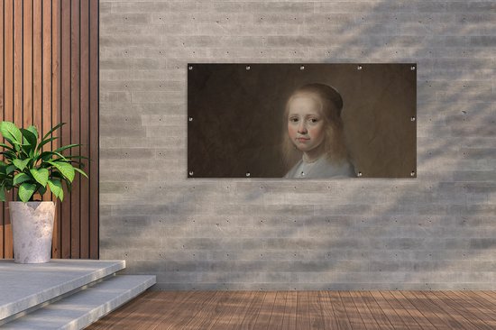 Décoration murale à l'extérieur d'une fille en bleu - Peinture de Johannes Cornelisz. Verspronck - 160x80 cm - Toile de jardin
