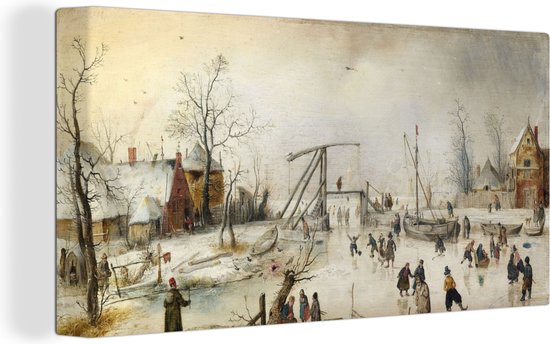 Canvas Schilderij Ice scene - schilderij van Hendrick Avercamp - 40x20 cm - Wanddecoratie