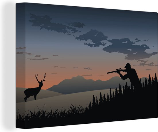 Peinture sur toile dessin d un chasseur chassant un cerf 180x120