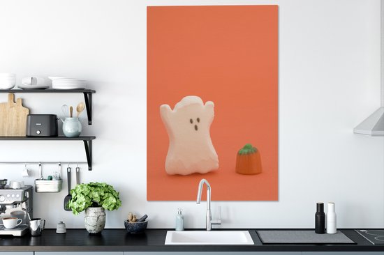 Tableau sur toile Bonbons d'Halloween en forme de fantôme et de citrouille - 90x140 cm - Décoration murale